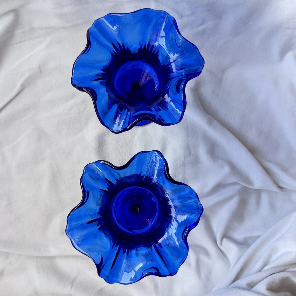 Vintage Fenton Vulcan Cobalt Blue Handmade Crimped Rim Compote Candy Dish - 2 - Picture 9 of 16